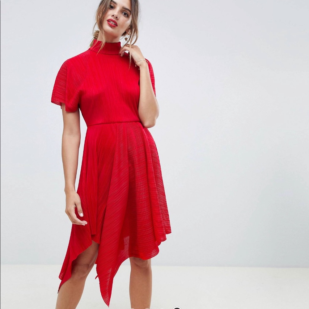 ASOS plisse midi dress w/high neck and hanky hem